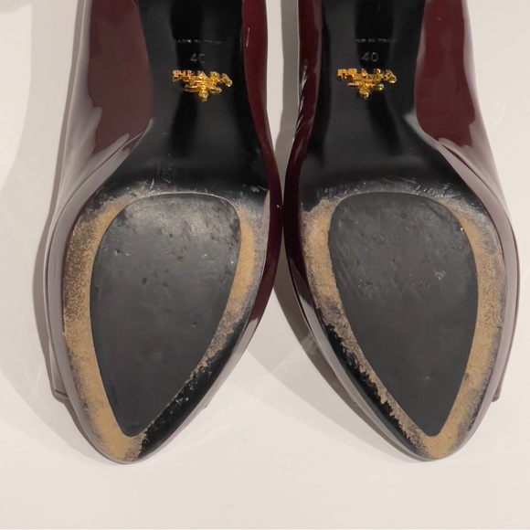PRADA Burgundy Patent Leather Eyeline Peep Toe Platform Pumps EU40 - Picture 10 of 12